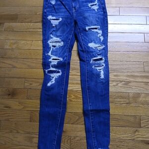 American Eagle Outfitters Ripped Blue Skinny Jeans W 15 R 10 L 29